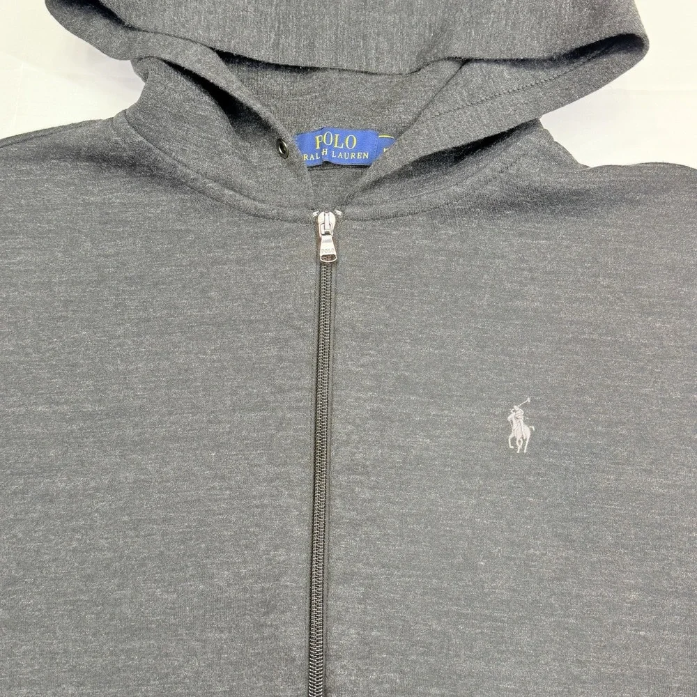 Polo Ralph Lauren Hoodie Mens Medium Gray Full Zip Hooded Sweatshirt Pony Logo‎